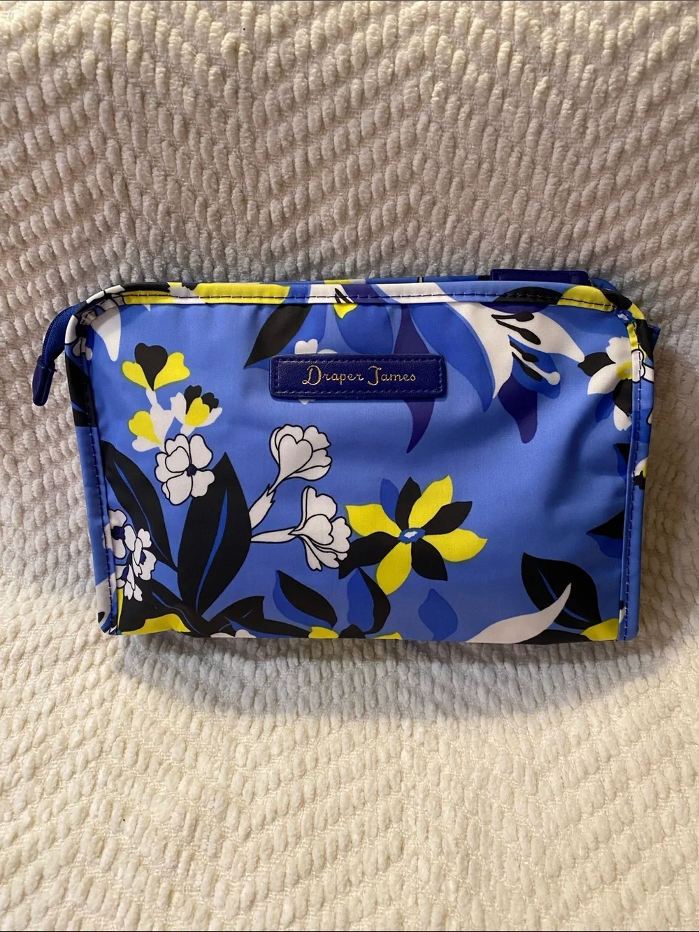 Draper James Blue Floral Cosmetic Pouch with Gold Script